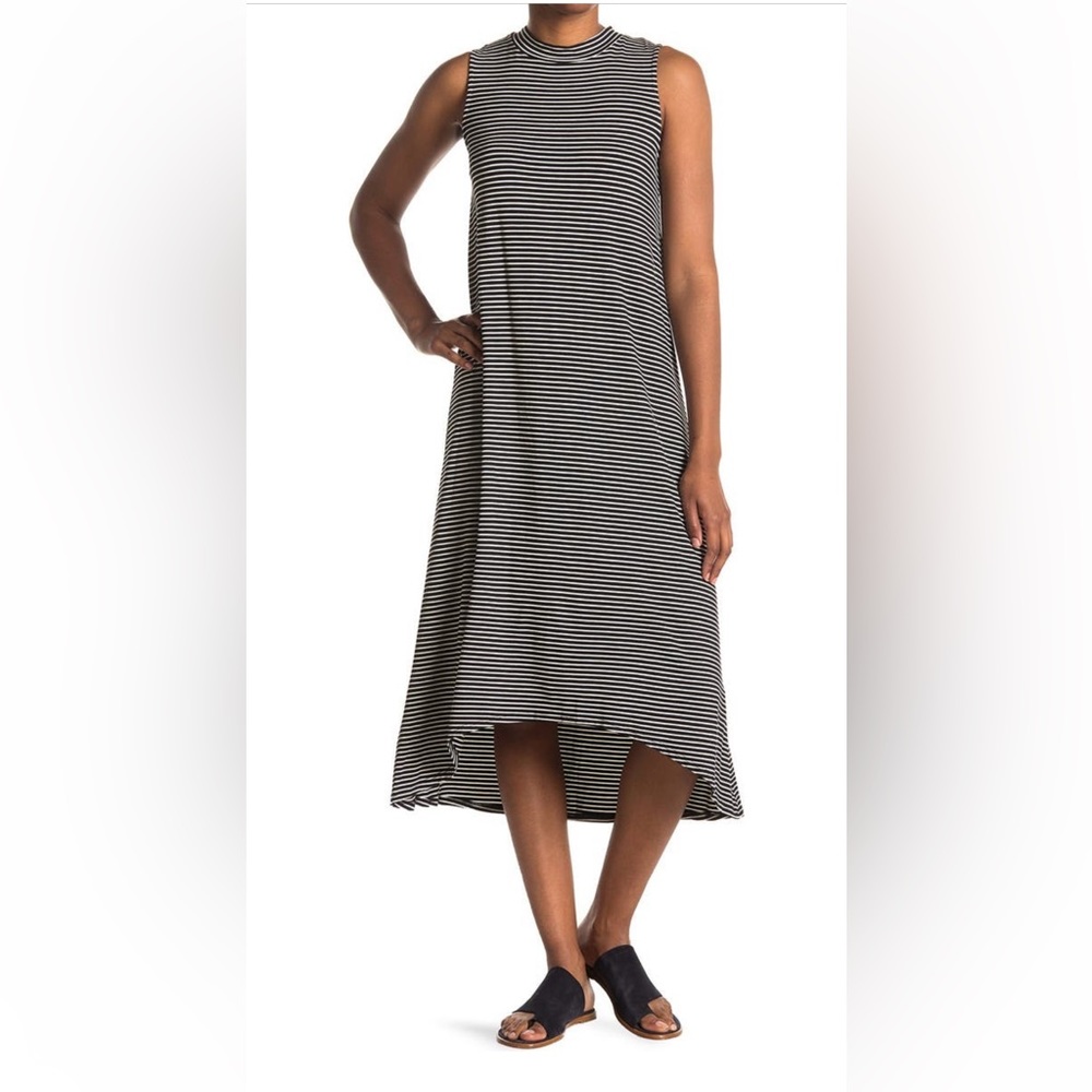 TASH AND SOPHIE Striped Mock Neck Sleeveless Midi Dress XL Navy/White NWOT